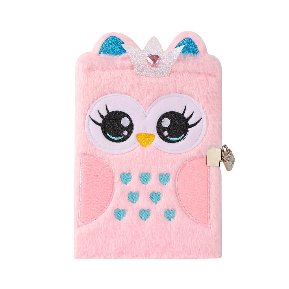 Wholesale Cartoon plush notebook with cute big eyes embroidery and lock